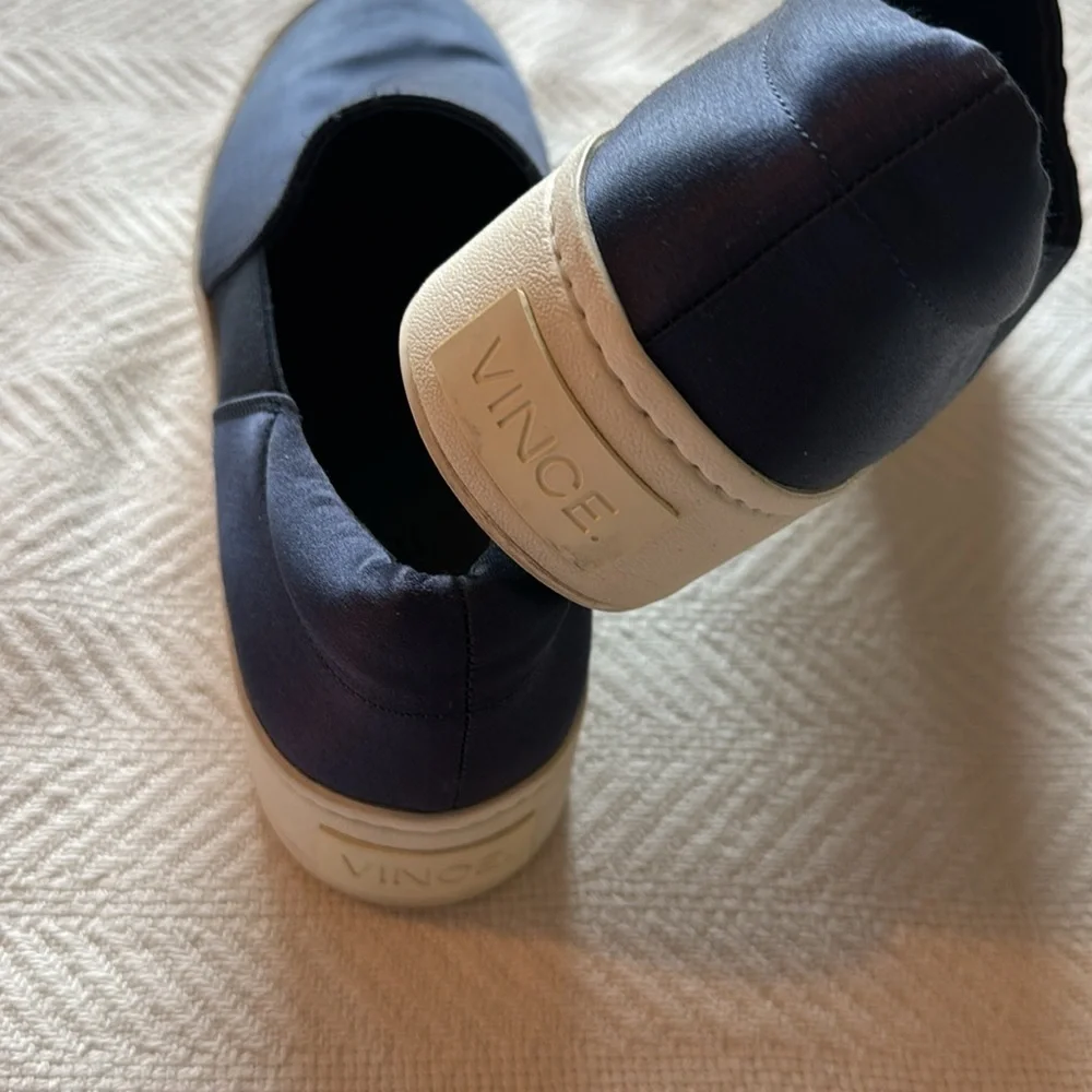 Vince Woman’s Navy Blue Satin‎ Platform Slip On Sneakers